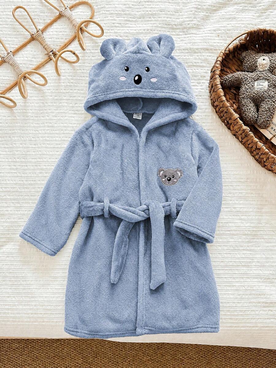 LMoss Kids 兒童小男孩針織純色刺繡連帽休閒秋冬開襟外套家居服 - 霧霾藍 - 查看 1