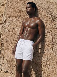 Manfinity KASUA Pantalones cortos de playa casuales con cordón de unicolor para hombres - Blanco - Ver 5