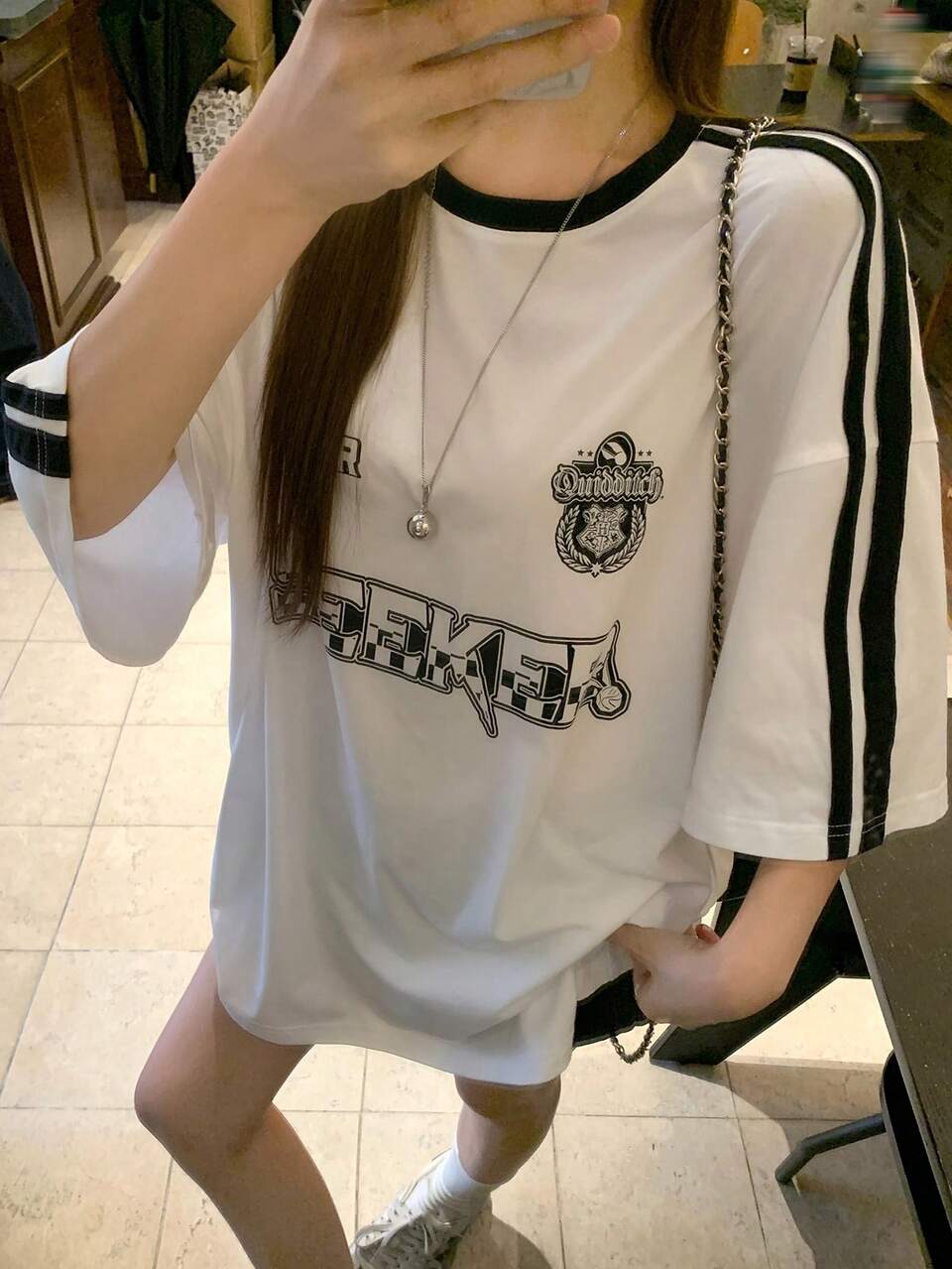 Round Neck Short Sleeve Striped Letter Print Women's T-Shirt Graphic Tee