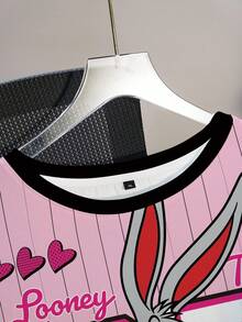 LOONEY TUNES X SHEIN 大码女式可爱时尚圆领短袖T恤 - 白色 - 查看 4