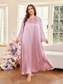 Al Najma Abito casual ampio da donna con maniche a spalla scoperta, di colore unito, adatto per la primavera/estate, taglie comode, stile arabo - Viola malva - Visualizzare 6