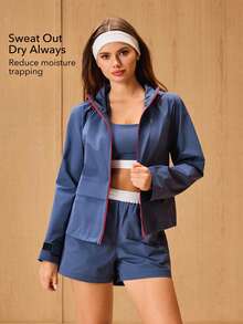 OutZeal Women Shell Jacket Hiking Camping Hooded Zip Up Blue Outdoor Top - Blue - View 3