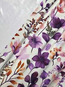 Breezaya Plus Size Women's Spring/Summer Knit Romantic Floral Print Chain Patchwork Ruffle Twist Waist Elegant Modest A-Line V-Neck Midi Dress - Purple - View 7