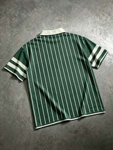 Manfinity EMRG Women's Letter And Stripe Pattern Short Sleeve Notch V-Neck Polo Shirt - Multicolor - View 3