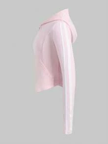 SHEIN Tween女孩休閒日常百搭舒適圓弧下擺夾克外套與長褲套裝 - 粉色 - 查看 5