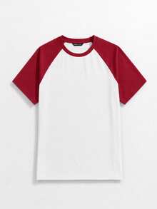 Manfinity RebelGame Camiseta de manga corta de punto con cuello redondo y manga raglán de color de contraste para hombres, vacaciones, regalos del Día del Padre - Rojo - Ver 4
