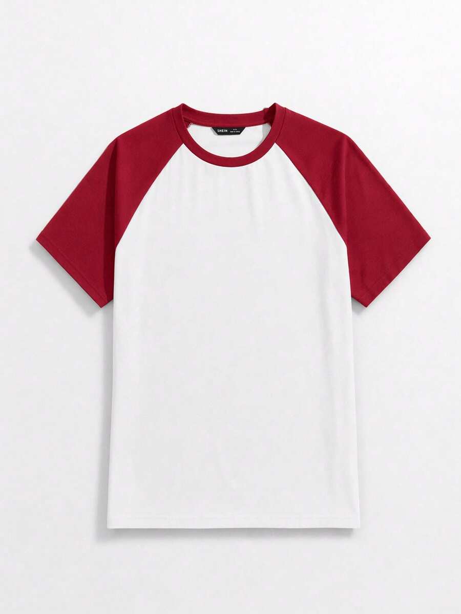 Manfinity RebelGame Men's Contrast Color Round Neck Raglan Sleeve Knit Short Sleeve T-Shirt, Vacation, Father's Day Gifts - Red - View 1