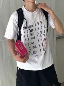 DAZY Men's Letter & Number Print Contrast Color Round Neck Short Sleeve T-Shirt Graphic Tee - White - View 4