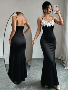 Elenzga Women's Lace Patchwork Design Elegant Bodycon Dress - Black - View 1