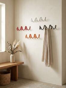 Haus Hana 1PC Modern Wavy Metal Wall Hooks, 3-Hook Coat Hanger, Heavy-Duty Adhesive Storage Rack For Bedroom, Bathroom & Entryway, Space-Saving Organizer - Multicolor - View 3