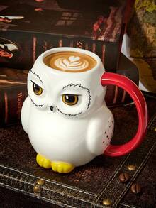 HARRY POTTER X SHEIN 1PC15.56oz/460ml Cartoon Ceramic Mug, Cold And Heat Resistant, Can Be Used In Dishwasher, Suitable For Hot And Cold Beverages Such As Water, Milk, Juice, Coffee, Tea, Owl, Magic Academy - White - View 2