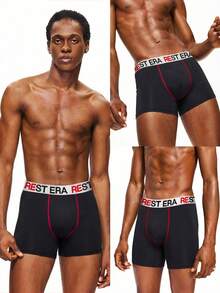 EasyFave 3pcs/Pack Men's Letter Print Casual Everyday Boxer Briefs Men Boxers Cotton Rest Era Underwear - Multicolor - View 8