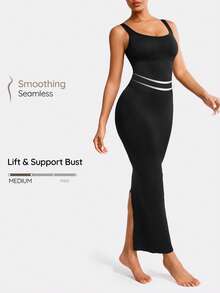 SHAPORA Ladies' Solid Color Slim Fit Sleeveless Bodycon Dress With Back Slit - Black - View 1