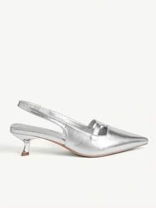 CUCCOO CHICEST Women's Shoes Spring And Summer New Small Short Heels Slingback Pointed Commuting Temperament Shoes - Silver - View 3