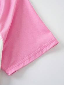 SpongeBob SquarePants | SHEIN Vestido casual de uso diario y para dormir para niña preadolescente, cuello redondo, estampado de dibujos animados, bloques de color - Rosa - Ver 4
