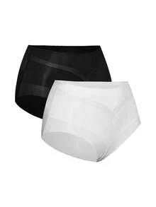 SHAPORA 2pcs/Set Women's Casual Comfortable Seamless Solid Color Ultra-Thin Fabric Shaping Briefs - Multicolor - View 16