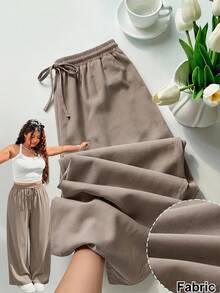 GalTyme Khaki Plus Size Women's Summer Loose Pants - Khaki - View 1