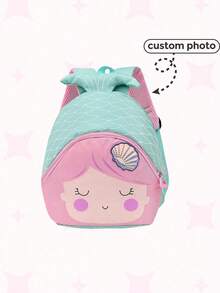 Embroidered Mermaid Backpack Personalized Mermaid Backpack Custom Girl Gift Backpack Portable, Multifunction, Versatile, Functional, Practical, All-Purpose Fashionable, Cute, Adorable For Him Her, For Birthdays, For Graduation, For Christmas, For Winter, For Fall/Autumn, For School, For Outdoors/Outings/Travel/Hiking/Stadium/Sports/Climbing - Pink - View 1