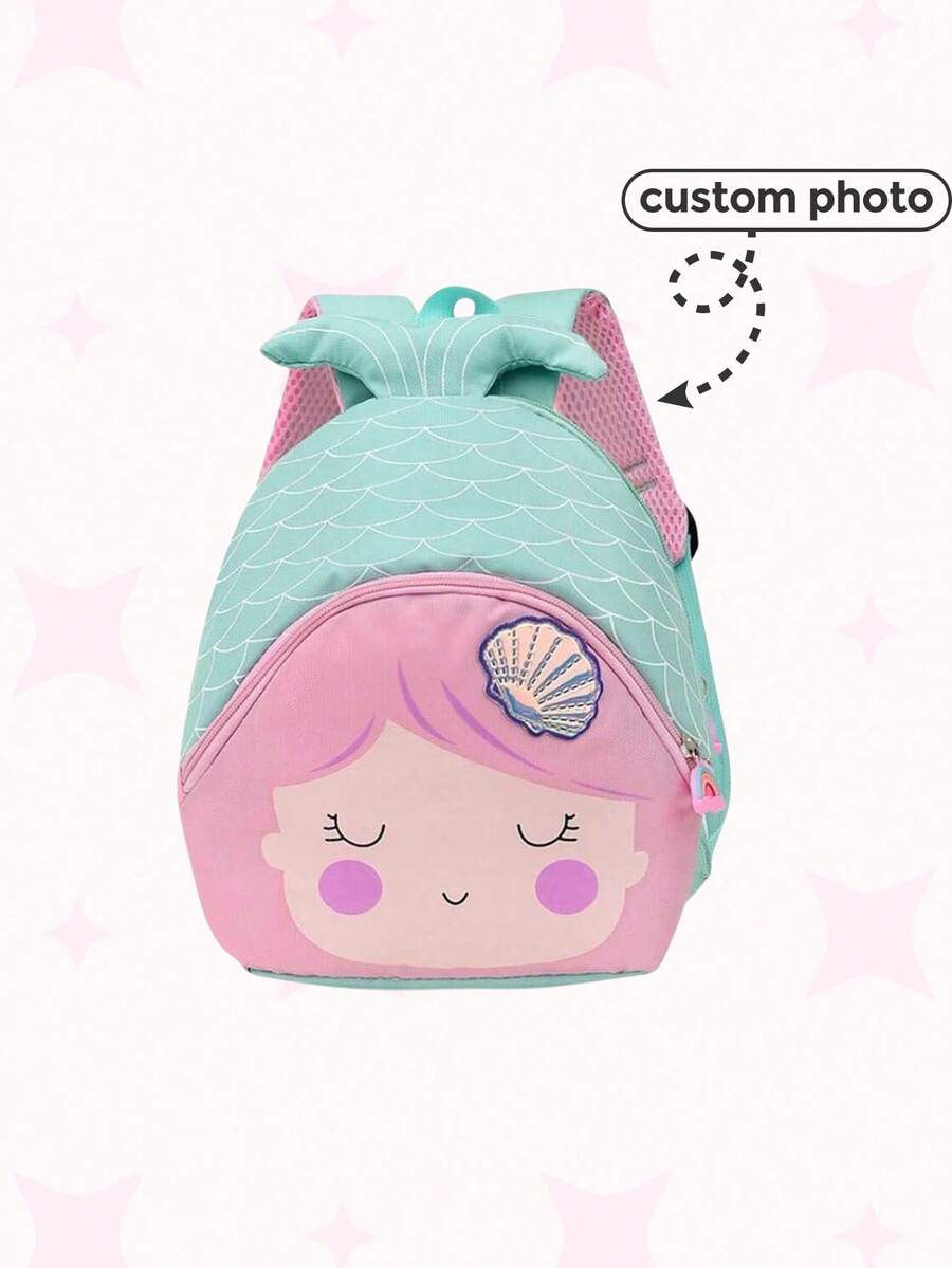 Embroidered Mermaid Backpack Personalized Mermaid Backpack Custom Girl Gift Backpack Portable, Multifunction, Versatile, Functional, Practical, All-Purpose Fashionable, Cute, Adorable For Him Her, For Birthdays, For Graduation, For Christmas, For Winter, For Fall/Autumn, For School, For Outdoors/Outings/Travel/Hiking/Stadium/Sports/Climbing - Pink - View 1