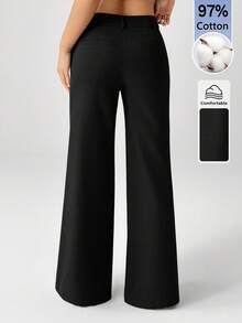 SHEIN PETITE New Style Autumn Winter Low-Waist Casual Personalized Suit Trousers - Black - View 2