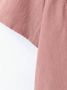 Linhara Plus Size Women Solid Color Faux Linen Round Neck Embroidered 3/4 Sleeve Casual Shirt - Baby Pink - View 3