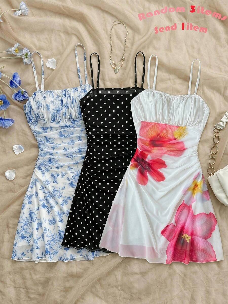 SHEIN Teen Girl Spring& Summer Vacation Floral Mesh Dress - White - View 1