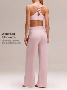 GLOWMODE Modal Silk Touch Wide Leg High Waist Lounge Pants With Side Pockets Daily Casual   Spring Summer - Dusty Pink - View 2