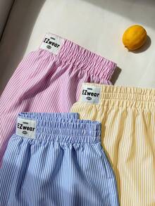 SHEIN EZwear Set de 3 pantalones cortos a rayas y en bloques de color para tallas grandes - Multicolor - Ver 1