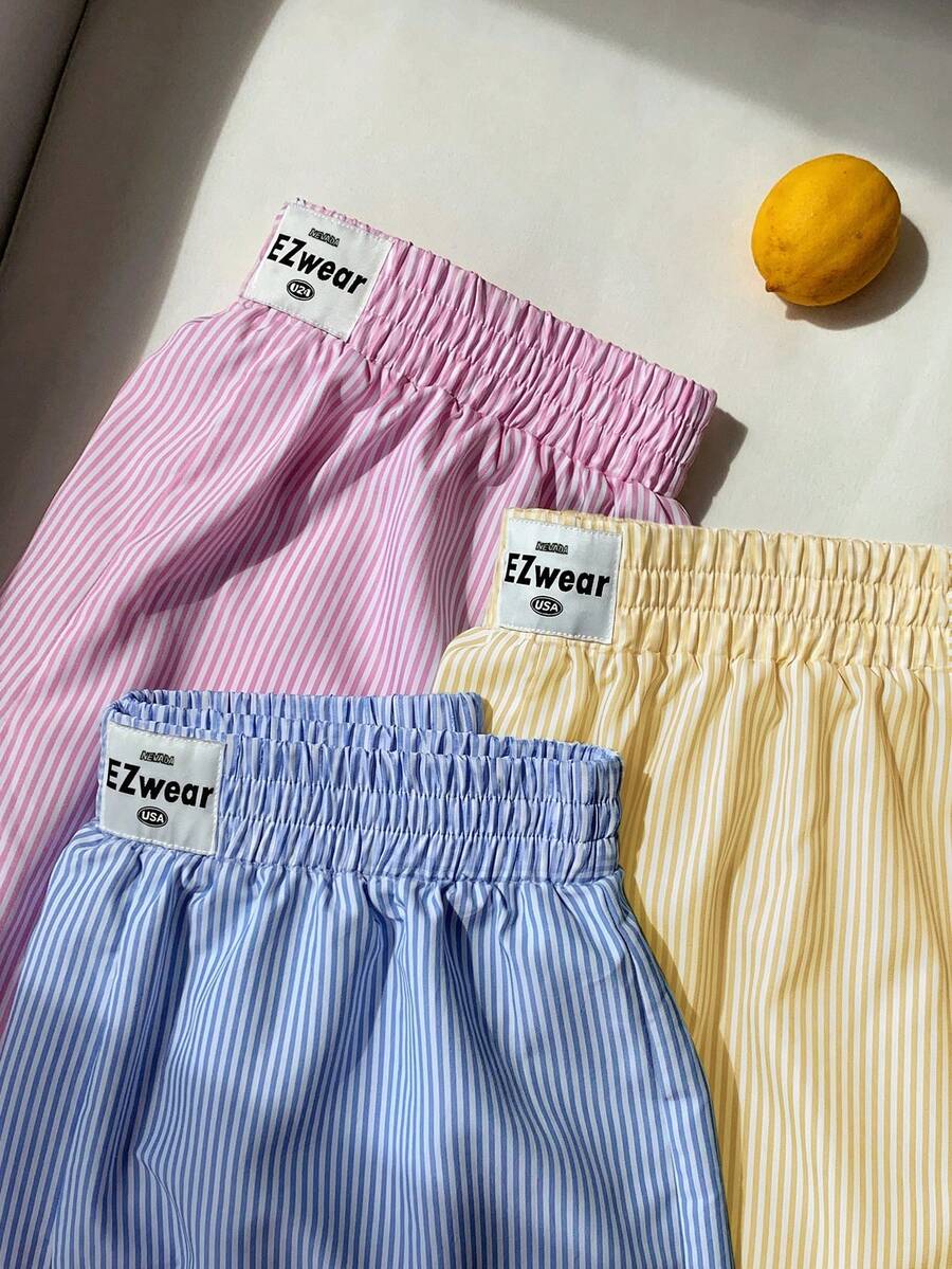 SHEIN EZwear Set de 3 pantalones cortos a rayas y en bloques de color para tallas grandes - Multicolor - Ver 1