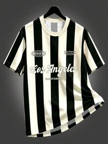 Manfinity Hypemode Men's Striped Letter Print Short Sleeve T-Shirt - Multicolor - View 2