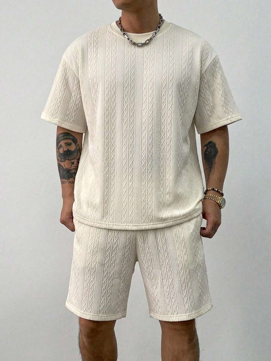 DAZY Summer Solid White Regular T-Shirt Men's T-Shirt Set - White - View 1