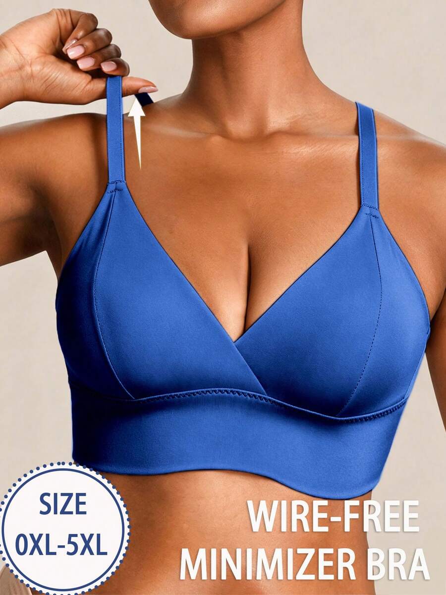 SHEIN 1件大尺碼女款素色休閒舒適胸衣 - 寶藍色 - 查看 1