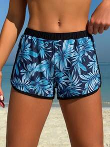 Swim SPRTY Short de plage pour femme, décontracté et polyvalent, style mature et sportif, imprimé aléatoire intégral de plantes tropicales, fleurs d'hibiscus et silhouettes florales, coloris contrastés, pour les vacances - Multicolore - Voir 3