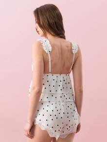 Bonmuse 2 Pcs Women's Sexy Sleepwear Set Adjustable Straps, Triangle Cup Lace-Trimmed Top - White - View 2