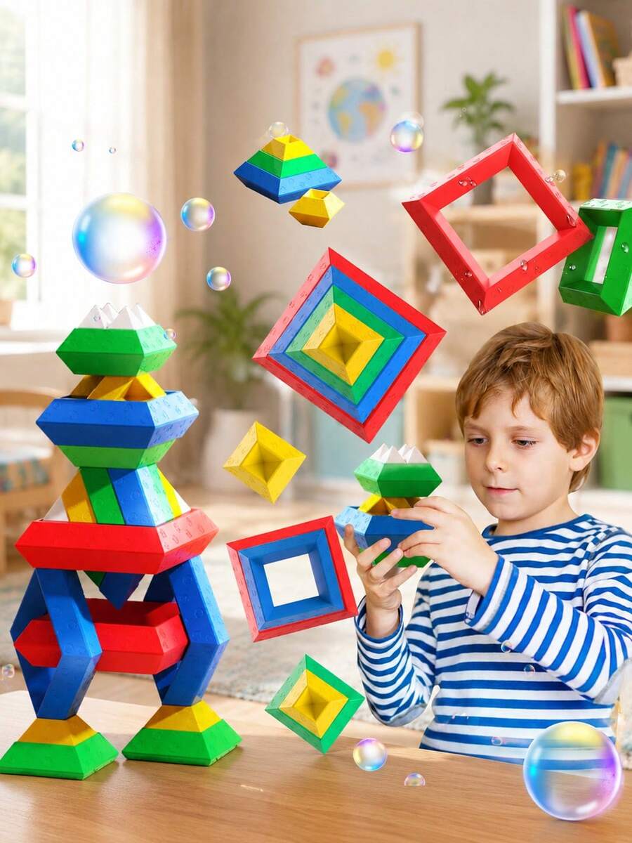 MINKOJA STEM Pyramid Stacking Building Blocks Toys,Stackable Blocks,Easter,Easter Gift,Childen's Day,Building Blocks,Building Block Sets,Classroom Learning,Kids Toys,Fidget Toys,Kids Stacking Toys - Multicolor - View 1