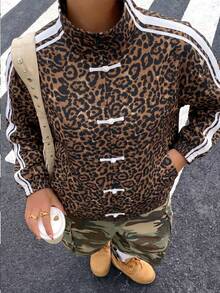 Solflare Leopard Print Casual Plus Size Women's Button-Up Design Jacket - Multicolor - View 2