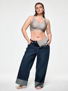 SHAPORA Plus Size Women's Seamless Gummy Bra, Soft Support Underwire Free Lightly Padded Push Up Bra (Single) - Dark Grey - View 3