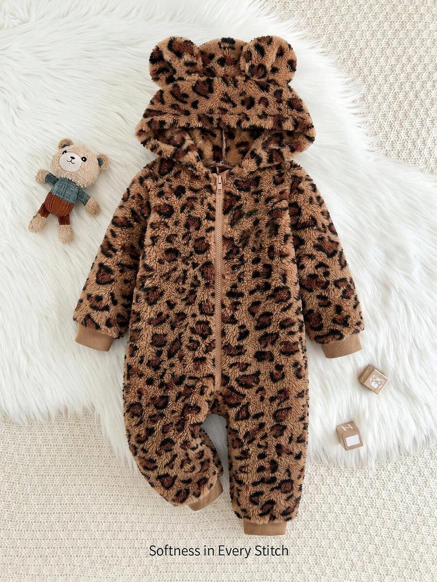 Cozy Pixies Baby Boy Cartoon Rabbit Pattern 3D Ears Hooded Thermal Lined Medium Thick One-Piece Long Winter Pants - Multicolor - View 1