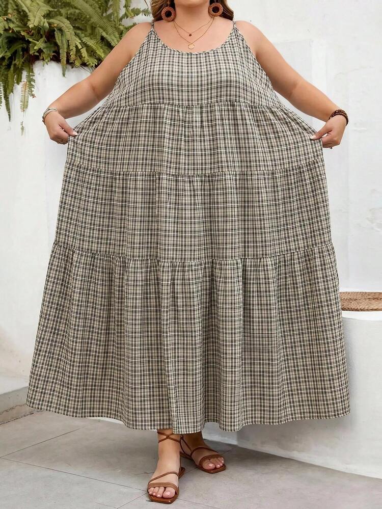 SHEIN CURVE+ 大尺碼 US22 音樂節海邊度假波希米亞風女款印花細肩帶洋裝，適合夏季海灘度假、沙灘罩衫、夏季穿搭 - 彩色 - 查看 8