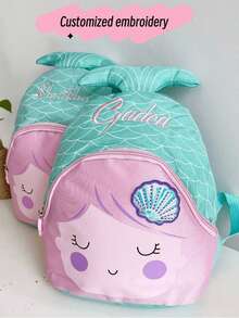 Embroidered Mermaid Backpack Personalized Mermaid Backpack Custom Girl Gift Backpack Portable, Multifunction, Versatile, Functional, Practical, All-Purpose Fashionable, Cute, Adorable For Him Her, For Birthdays, For Graduation, For Christmas, For Winter, For Fall/Autumn, For School, For Outdoors/Outings/Travel/Hiking/Stadium/Sports/Climbing - Pink - View 10