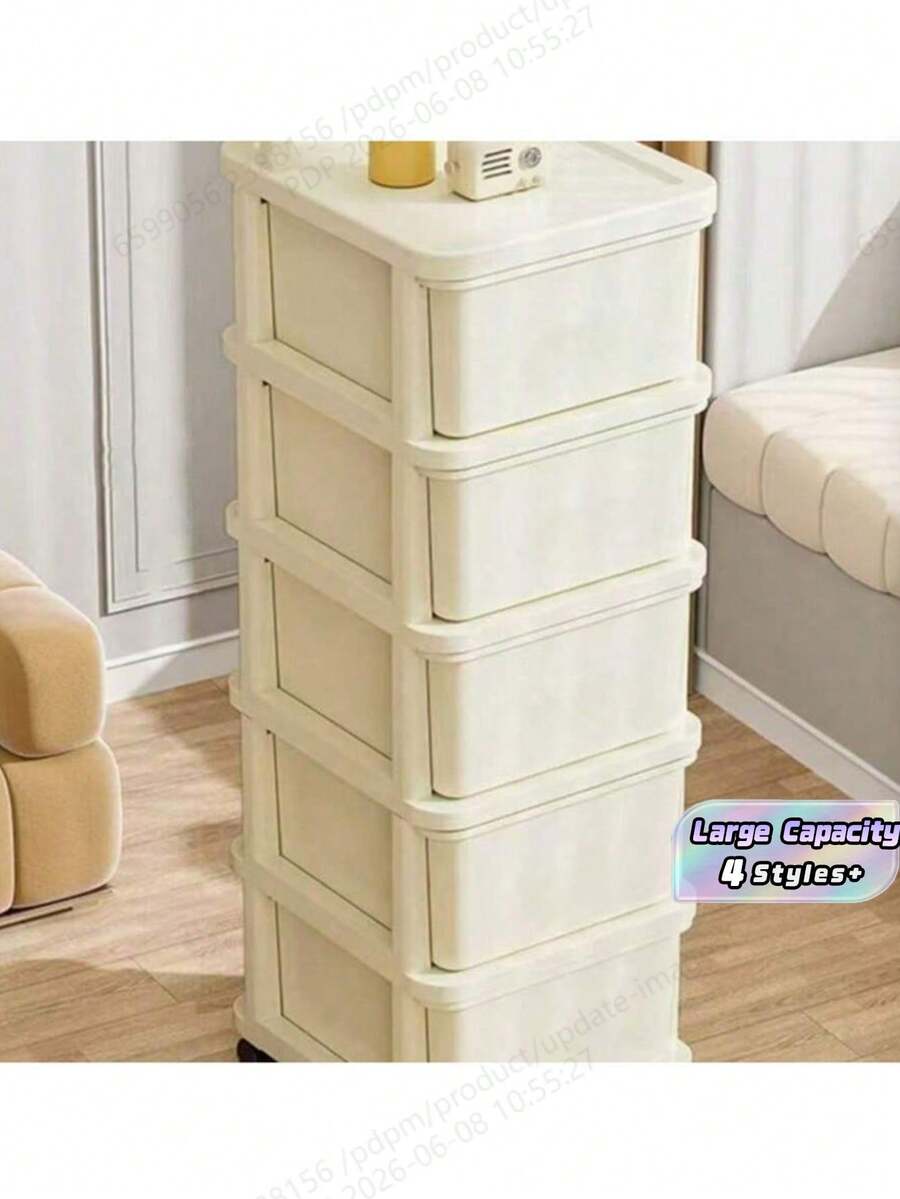 1个米色塑料抽屉储物柜,带轮子,无异味,适合存放零食和玩具 - 彩色 - 查看 1