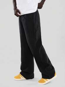 FORM&CHAOS [100% Cotton]Men's Loose Twill Black Pants City Break Winter Streetwear - Navy Blue - View 1