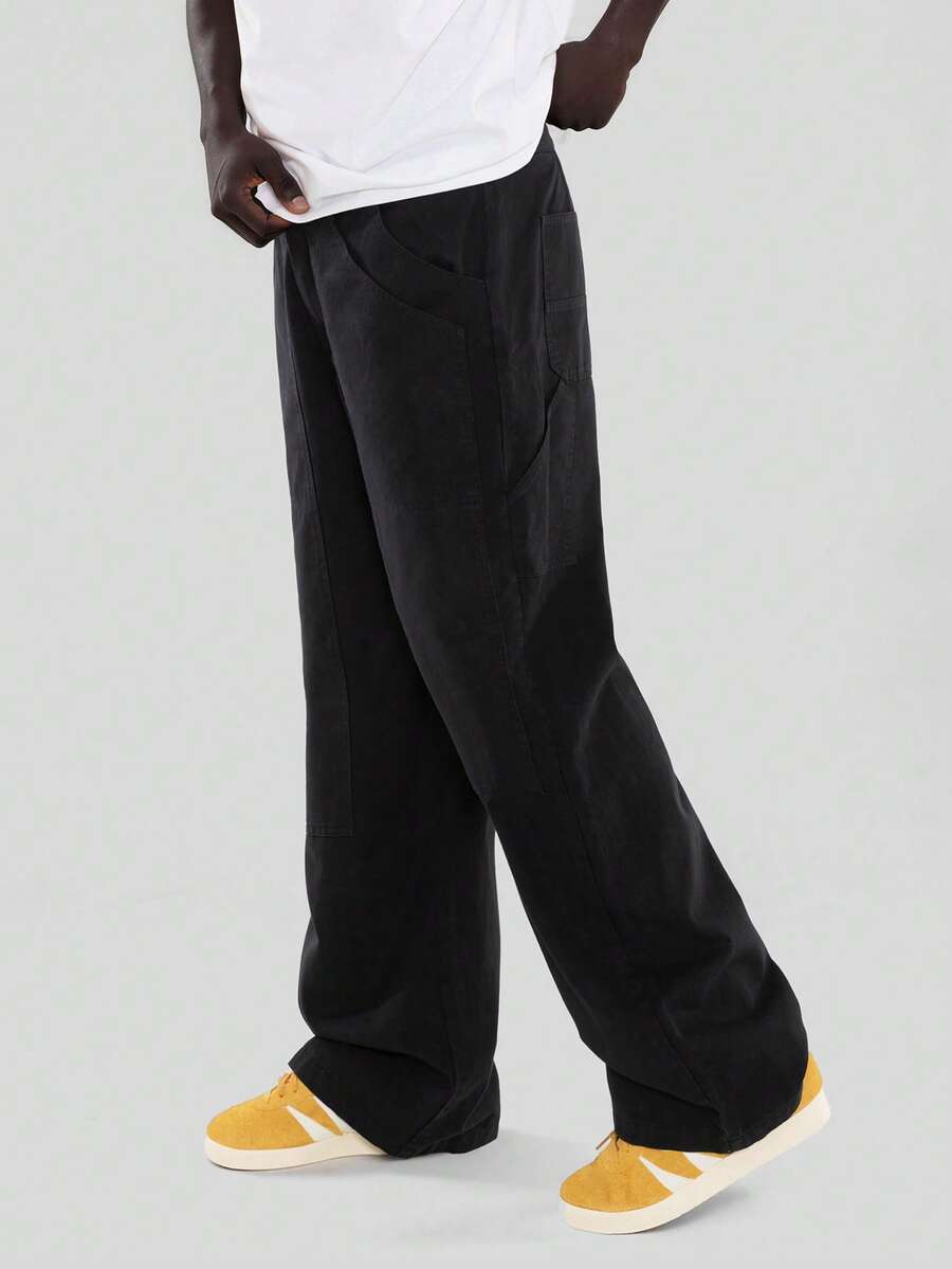 FORM&CHAOS [100% Cotton]Men's Loose Twill Black Pants City Break Winter Streetwear - Navy Blue - View 1