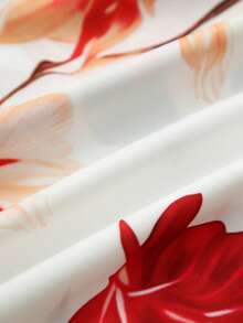 GlowEve CURVE Women's Plus Size V-Neck Floral Print Pleated Casual Party Beach Vacation Dress Red And White Summer - Red and White - View 8