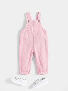 Cozy Pixies Baby Girls Fall Clothes Ruffle Trim Square Neck Bow Front Denim Overall Jumpsuit Without Tee - Pink - View 7