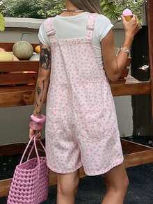DAZY Women's Romantic Floral Casual Pocket Denim Overalls, Pink, Suitable For Spring And Summer Beach/Vacation - Pink - View 5