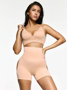 SHEIN Prenda moldeadora de unicolor de cintura alta para mujer - Beis - Ver 6