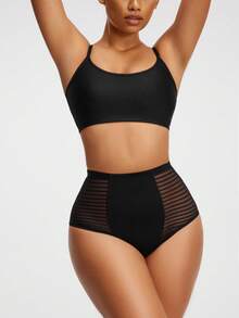 SHAPORA Women's Bodysuit With Mesh Inset And Bikini Panty - Black - View 9
