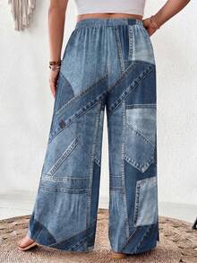 SHEIN CURVE+ Pantalones sueltos y casuales con estampado de talla grande - Multicolor - Ver 3