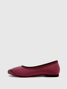 CUCCOO BIZCHIC Zapatos de mujer primavera y otoño con empalme, punta cuadrada, suela plana, zapatos de ante simples para ir al trabajo y de compras - Burdeos - Ver 8